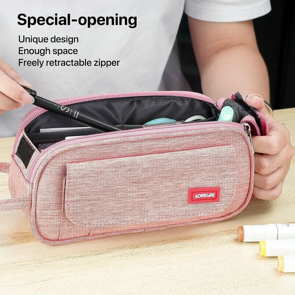 Big Capacity Pencil Bag School College Organizer Travel Bag Pink